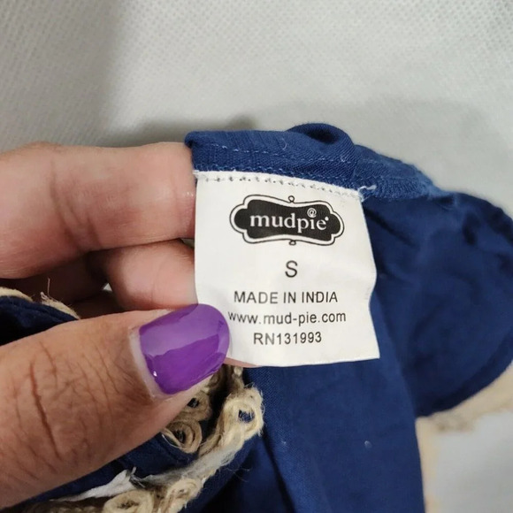 Mud Pie Blue Tunic Top Boho Women Size S Plunge V-neck Sleeveless Tie Waist - Picture 7 of 8